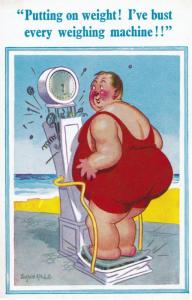 Huge Fat Lady Needs a Diet Breaks Speak Your Weight Scales Comic Humour Postcard