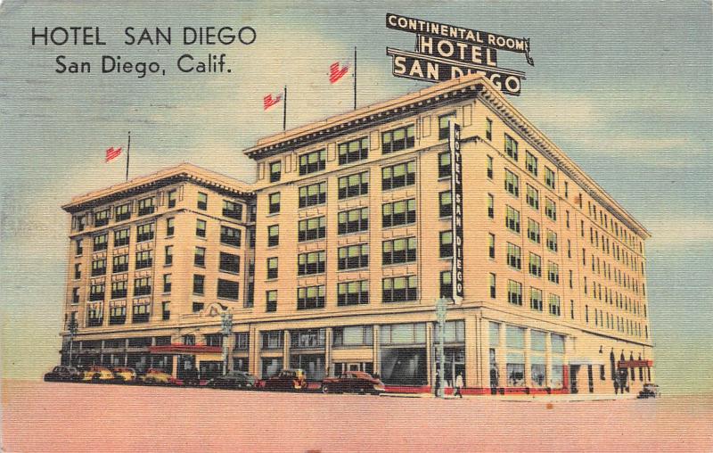 Hotel San Diego, San Diego, California, Early Postcard, Used in 1947