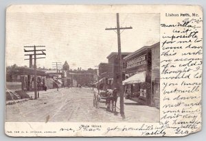 Lisbon Falls ME 1905 View on Main Street Maine Postcard F21