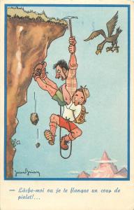 Comic cliffhangers caricatures eagle alpinisme humour signed Jean Brian
