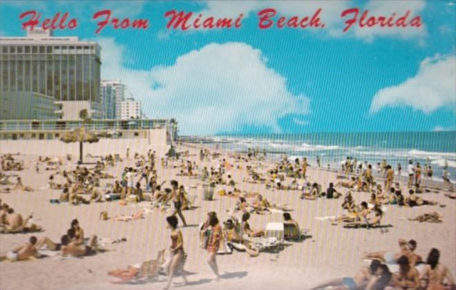 Florida Hello From Miami Beach Showing Hotels and Beach