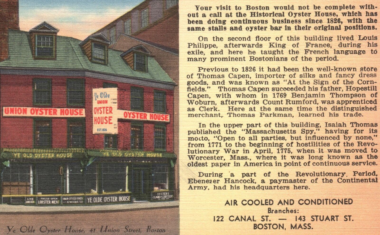 Vintage Postcard 1930's Union Oyster House Faneuil Hall Boston