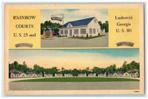 c1940's Rainbow Courts Cottages & Restaurant Multiview Ludowici Georgia Postcard