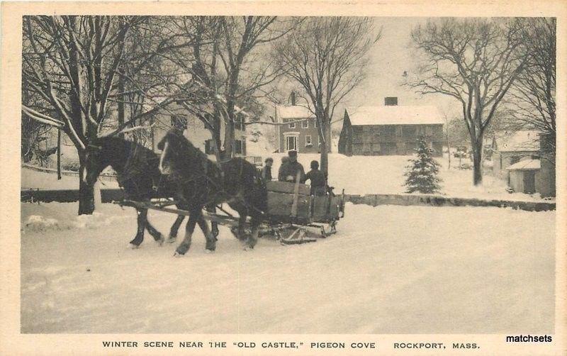 1920s Horse Drawn Sleigh Winter Old Castle Rockport Massachusetts 4659