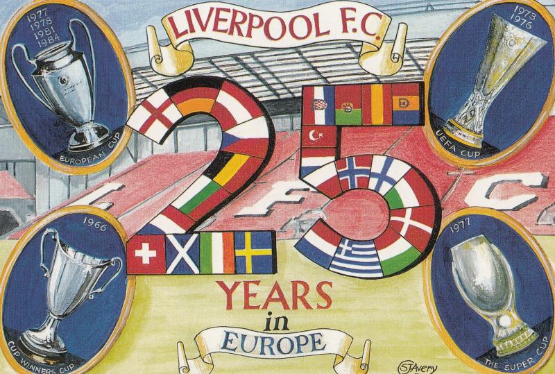 Liverpool Football Club 25 Years Of European Football 1990s Painting Postcard