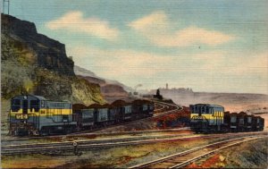 Linen Postcard Hull-Rust Mine Diesel Locomotive Trains in Hibbing, Minnesota