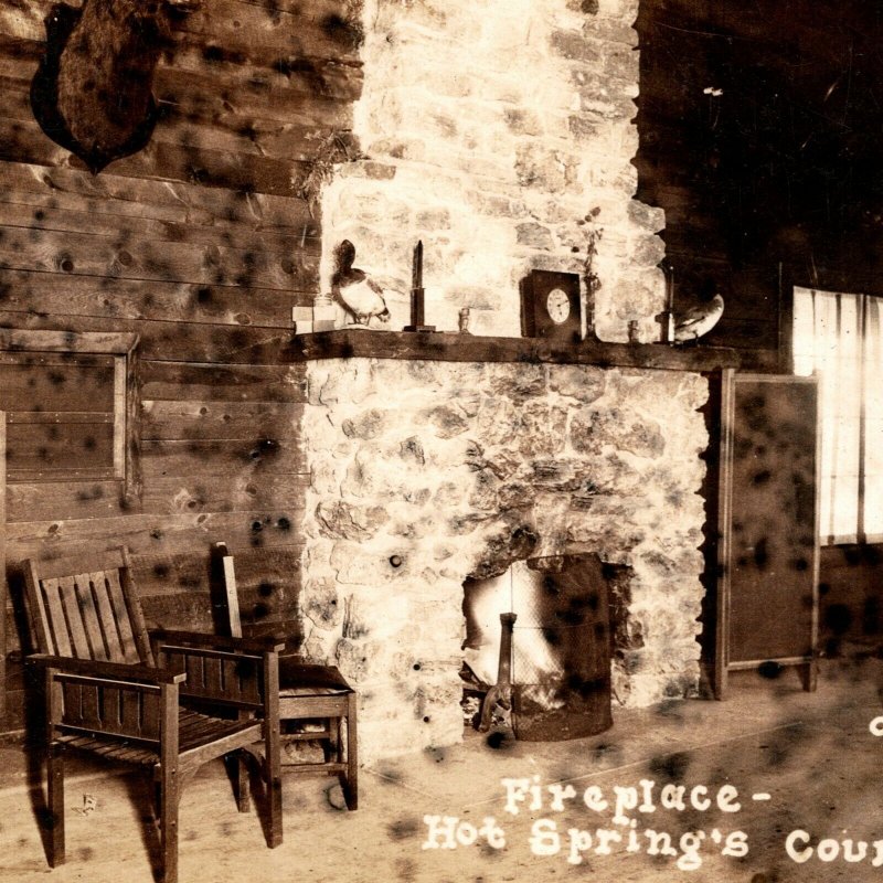 c1915 RPPC Fireplace Interior Hot Springs Country Club AR O'Neill Real Photo