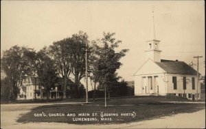 Lunenburg MA Church & Main St. c1910 Real Photo Postcard