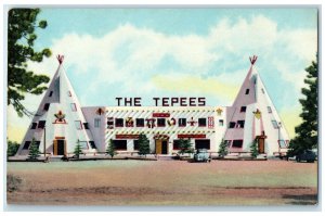 c1960s The Tepees Restaurant Exterior Roadside Golden Colorado CO Trees Postcard