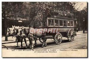 Paris Postcard Old Conveyance Omnibus 3 horses (Cie General) (automobile mén...