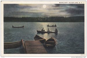 SILVER LAKE, New York; Moonlight, Fishermen, Row Boats, PU-1930