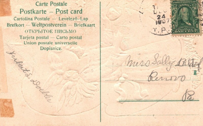 Vintage Postcard 1907 Pretty Angel Christmas Tree A Merry Christmas Greetings