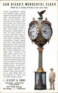 San Diego California CA Jessop's Wonderful Clock 1940s Postcard