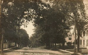 Thomaston ME Knox Street Horse & Wagon Tree Lined Road Real Photo Postcard