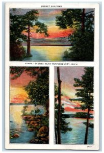 c1920 Sunset Shadows Scenes Exterior Traverse City Michigan Multiview Postcard