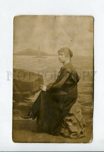 3156789 RUSSIA Woman in Black Dress 1916 Vintage REAL PHOTO