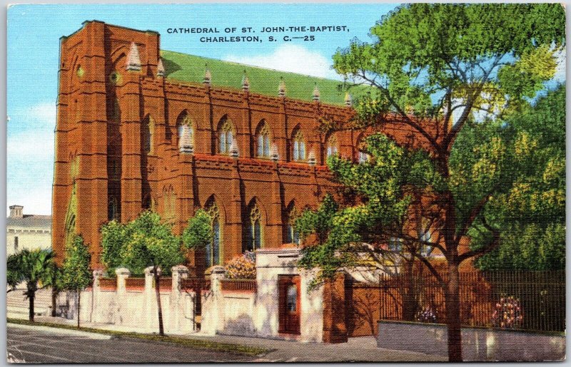 Cathedral of St. John-The-Baptist Charleston South Carolina SC Trees Postcard