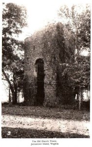 VINTAGE POSTCARD THE OLD CHURCH TOWER JAMESTOWN ISLAND VIRGINIA REAL PHOTO RPPC