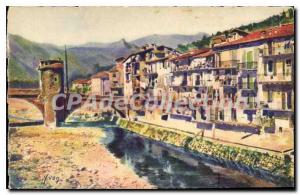 Postcard Old French Riviera near Nice Sospel Old Houses on Bevera