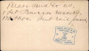 Portland ME Large M Postal Card Cancel James Bailey Co Carriage Saddles 1882
