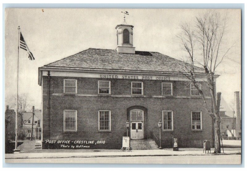 c1955 Post Office Exterior Building Crestline Ohio OH Vintage Antique Postcard