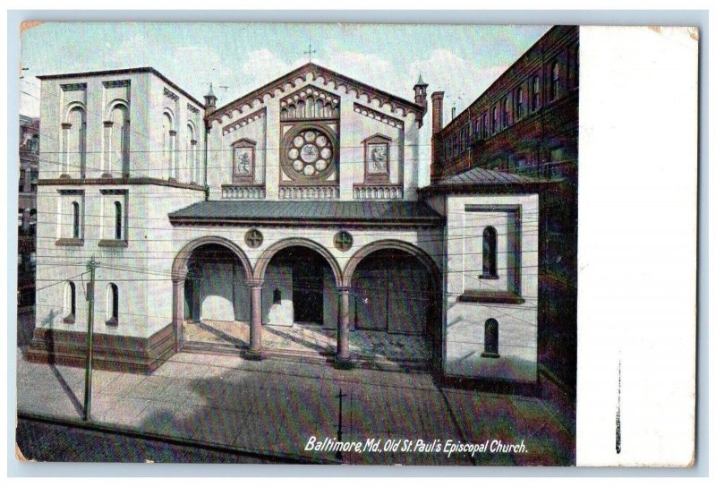 1909 Old St Paul Episcopal Church Baltimore Maryland MD Vintage Antique Postcard