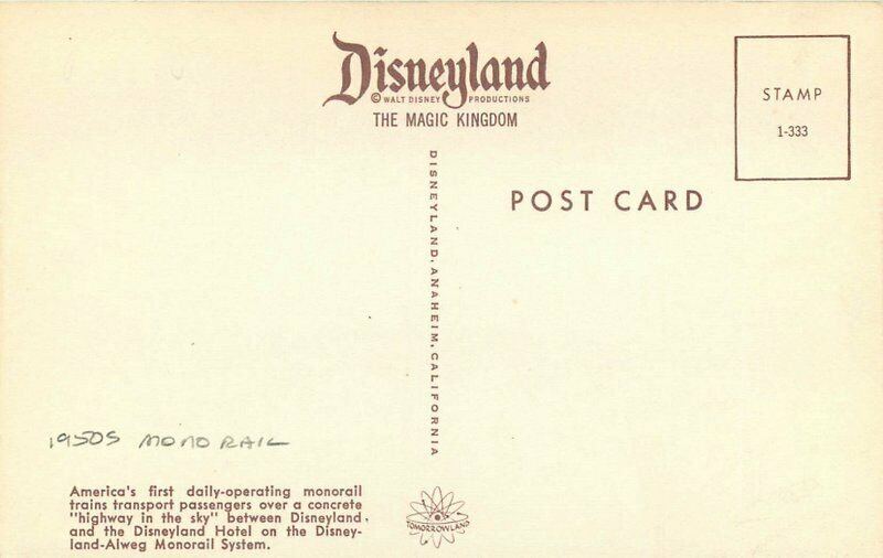 Amusement Disneyland Anaheim California Monorail Postcard 11223