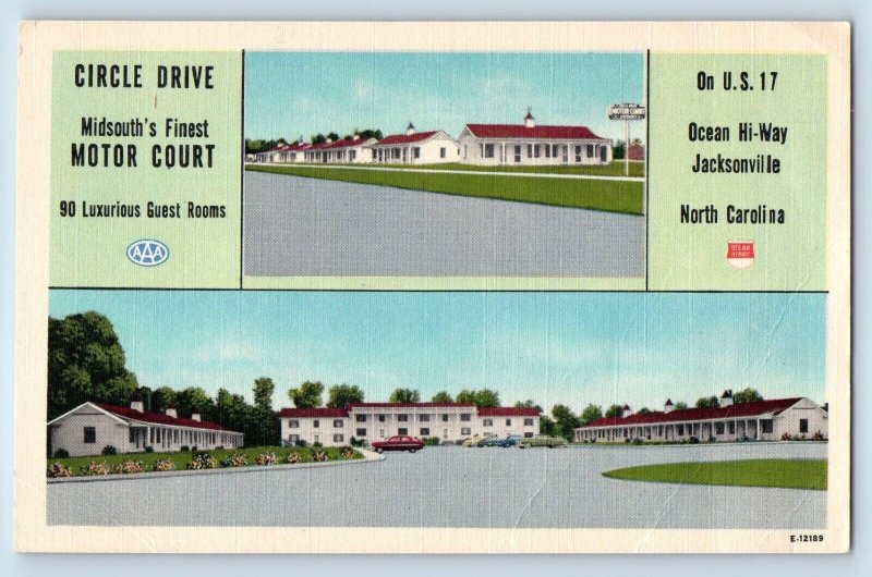 Jacksonville North Carolina NC Postcard Circle Drive Motor Court Inn Motel