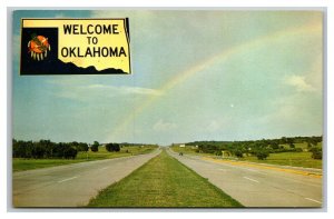 Vintage 1960's Postcard Welcome to Oklahoma - State Highway Sign - Giant Rainbow