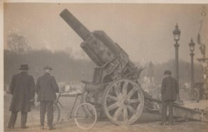 RPPC FRANCE CANNON GUN BICYCLE WW1 MILITARY REAL PHOTO POSTCARD (c. 1917)