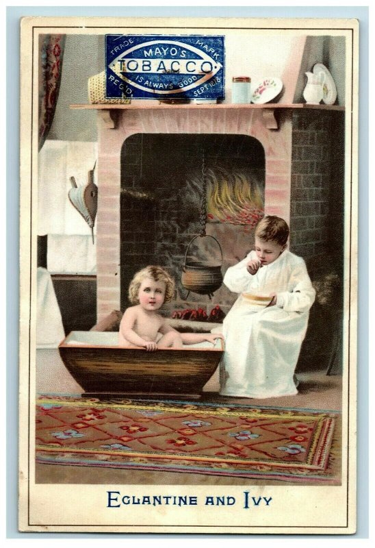 1880s-90s Mayo's Tobacco Eglantine & Ivy Cute Children Bath Time Fireplace #5G