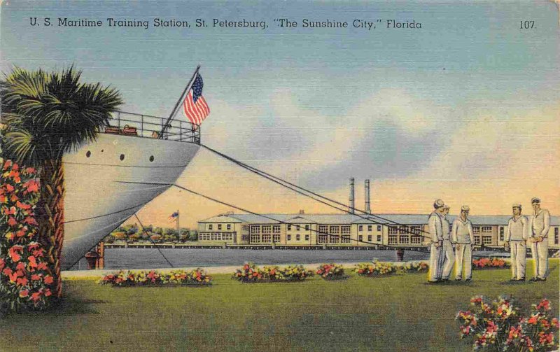 US Maritime Training Station St Petersburg Florida linen postcard