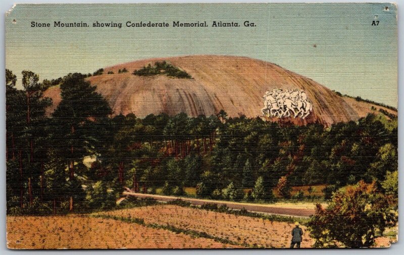 Vtg Atlanta Georgia GA Stone Mountain Showing Confederate Memorial Postcard