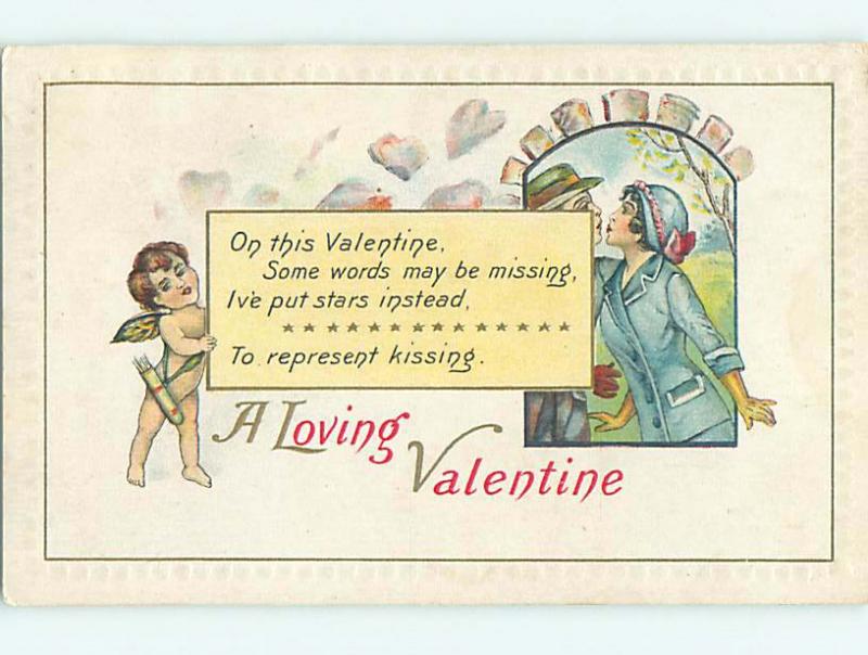 Divided-Back valentine CUPID AND KISSING COUPLE r4127