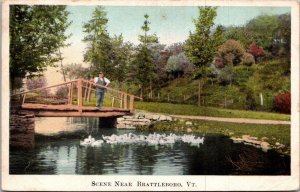 Vermont Brattleboro Rustic Bridge Scene 1914