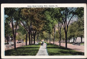 Georgia AUGUSTA View of Green Street looking West older cars - White Border