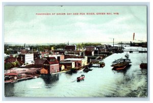 c1910 Panorama of Green Bay and Fox River Green Bay Wisconsin WI Postcard 