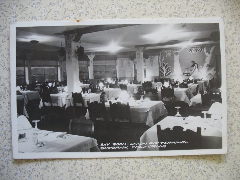 BURBANK, CA~ 1940 real photo interior SKY ROOM Union Air Terminal