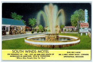 1959 South Winds Motel Springfield Missouri MO, Water Fountain Vintage Postcard