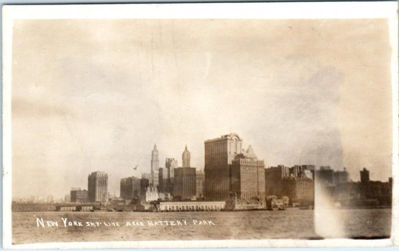 RPPC  New York City NY    SKYLINE and BATTERY PARK from Water  c1910s   Postcard