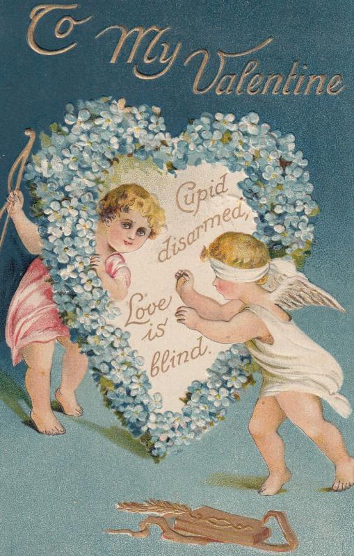 Cupid Blind Beautiful Raised Heart Old Valentines Day Postcard