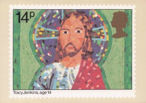Jesus Christ Mosaic Childrens Painting 1981 Christmas Stamp Postcard