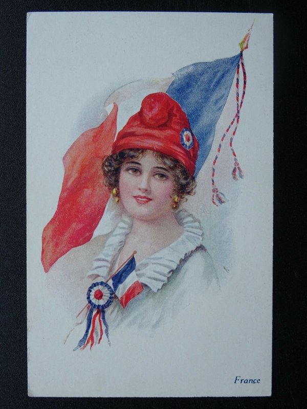 Female National Costume & Flag FRANCE c1916 Postcard Vivian Mansell 1021