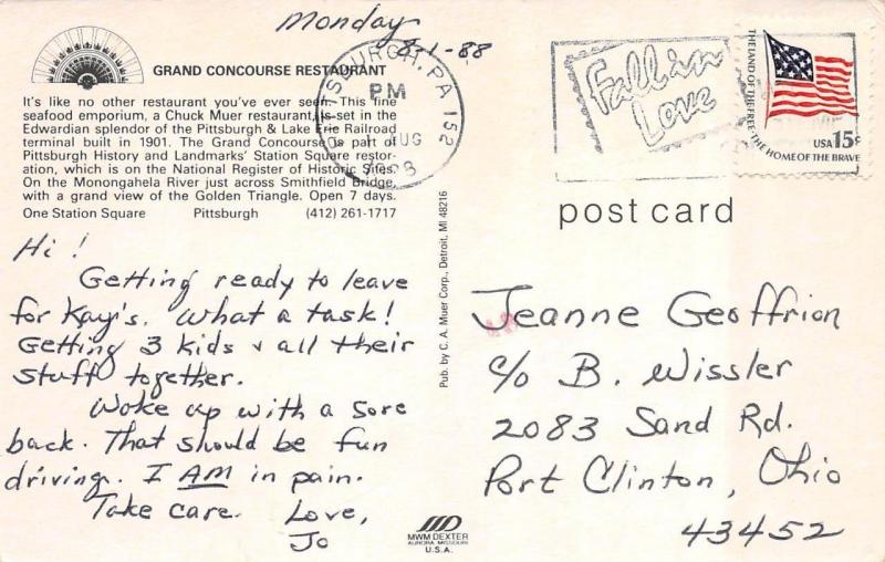 PITTSBURGH, PA Pennsylvania   GRAND CONCOURSE RESTAURANT   Roadside Postcard