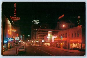 Phoenix Arizona Postcard Downtown Night Looking North Central Avenue 1962 Posted