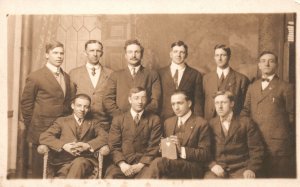 Vintage Postcard 1910's Group of Gentlemen in One Frame Wearing Suits & Neck Tie