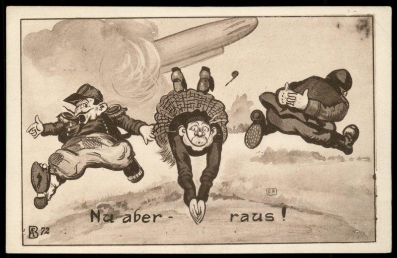 Germany WWI Zeppelin Patriotic Humor Russian English Postcard UNUSED 97876