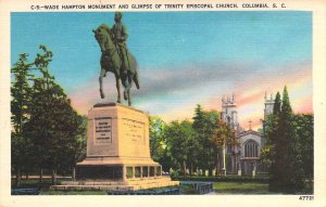 Linen Era, Civil War, Confederate Gen Wade Hampton, Columbia, S.C., Old Postcard