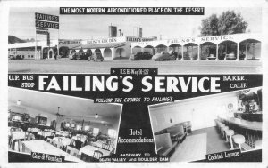 Baker CA Failing's Garage Bus Stop Restaurant Multi-View Real Photo Postcard