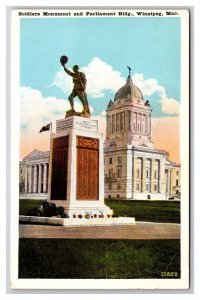 Parliament Building & Soldiers Monument Winnipeg Manitoba Canada WB Postcard R29